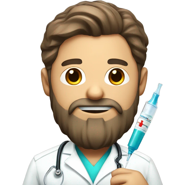 Cute nurse man wirh beard with a syringe in the hand  emoji