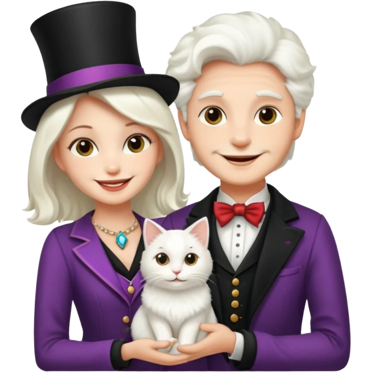 magician couple and their pet cat emoji
