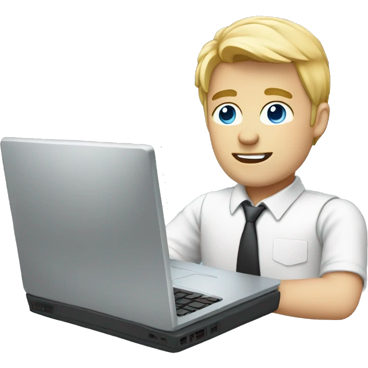 Male coder featuring a laptop. He has blonde hair, blue eyes, white skin. emoji