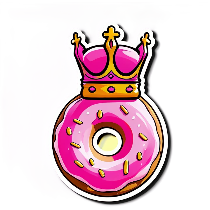 pink frosted donut with a kings crown emoji