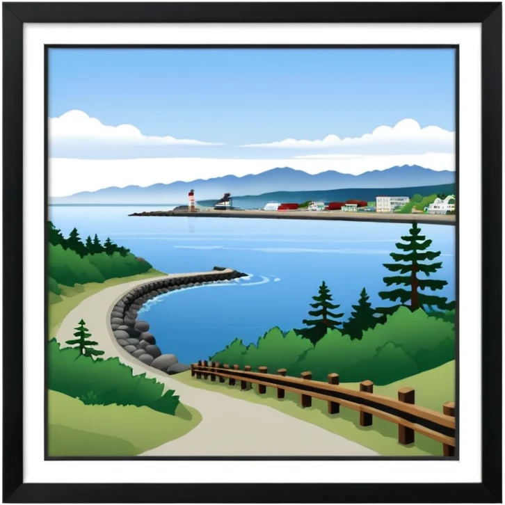 Port Angeles waterfront with trail emoji