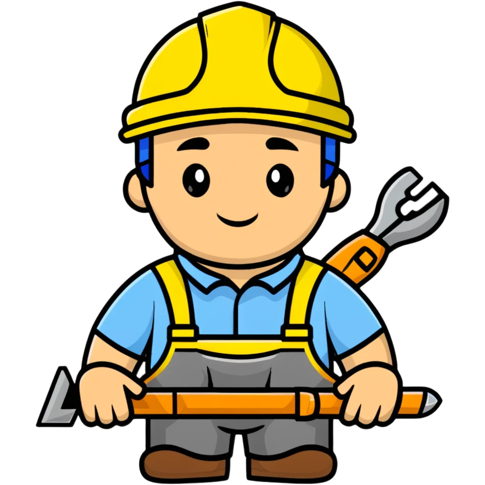 Ukrainian builder in traditional embroidered vyshyvanka shirt with construction helmet and tools emoji