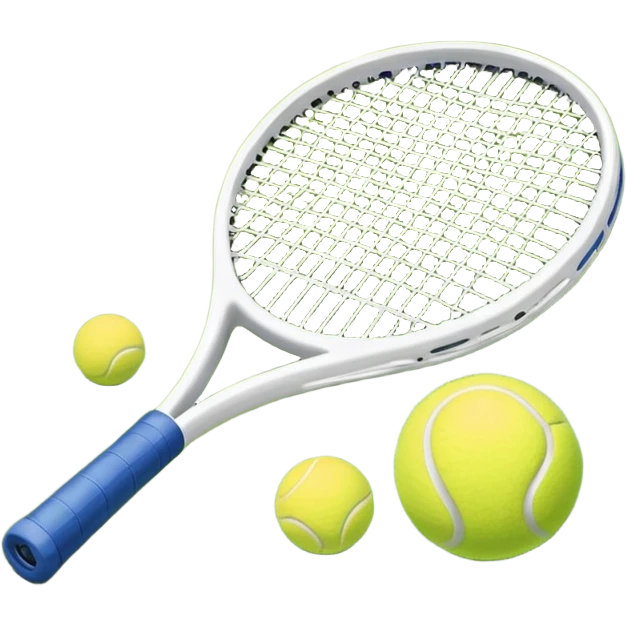 A tennis racket and ball on a grass or hardcourt surface, symbolizing the sport. The racket has a sleek design with tightly strung strings, while the bright tennis ball rests nearby, capturing the essence of precision, agility, and competition. emoji