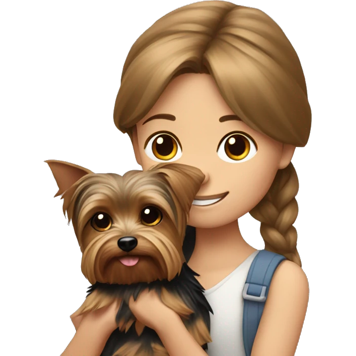 Yorkshire Terrier in the arms of a girl with brown hair emoji