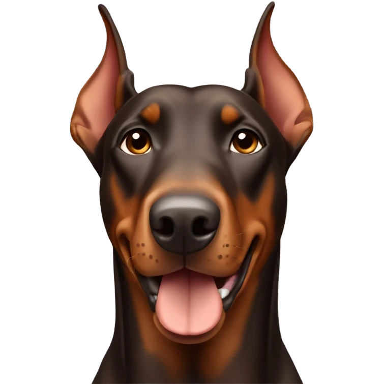 Brown Doberman without cropped ears looking forward and happy  emoji