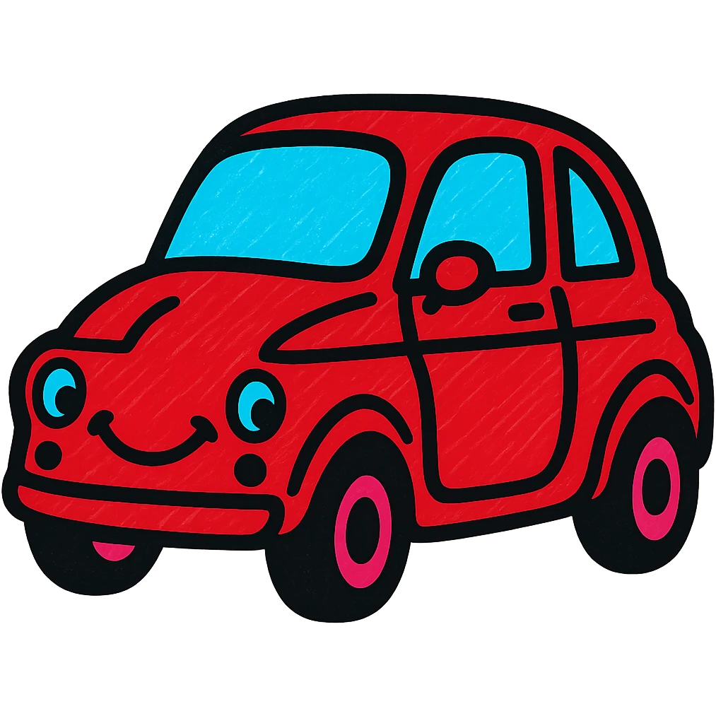 Make the Fiat 500 car red, add a smiling face to the car, keep the background transparent. emoji