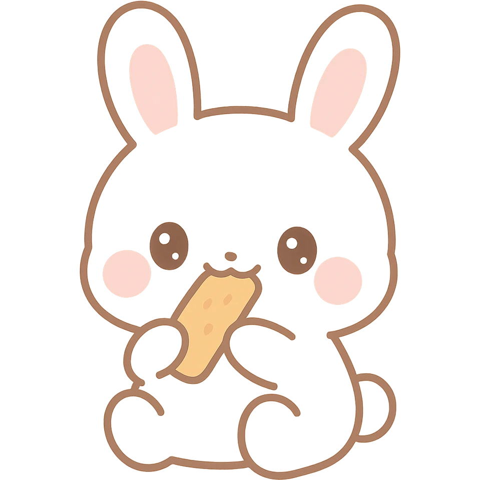 kawaii rabbit, Japanese anime style, joyful expression, eating a biscotti emoji