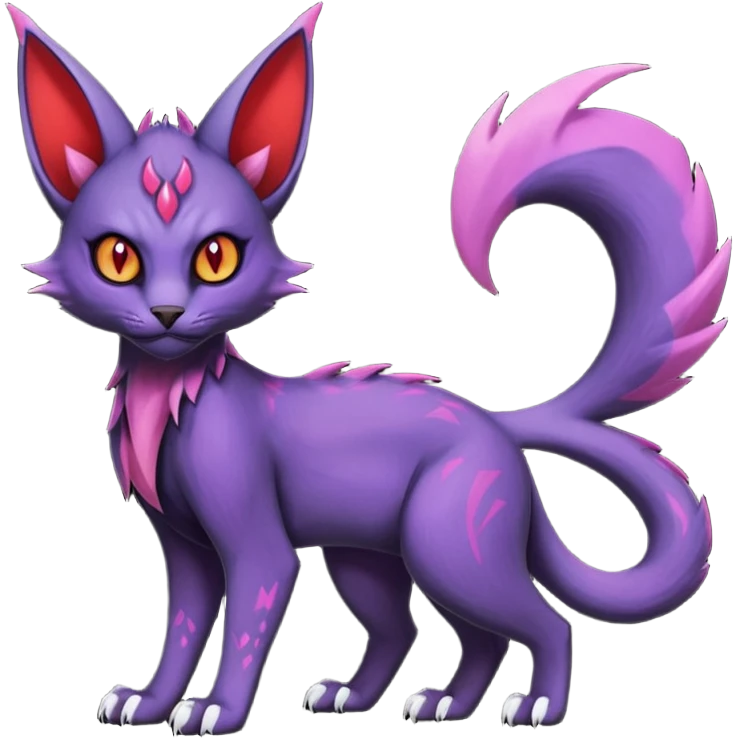 Black edgy Noivern-Noibat-Purloin-Torracat-Lykoi-Caracal-cat-Fakemon-fusion-hybrid-creature with violet and red scale markings emoji