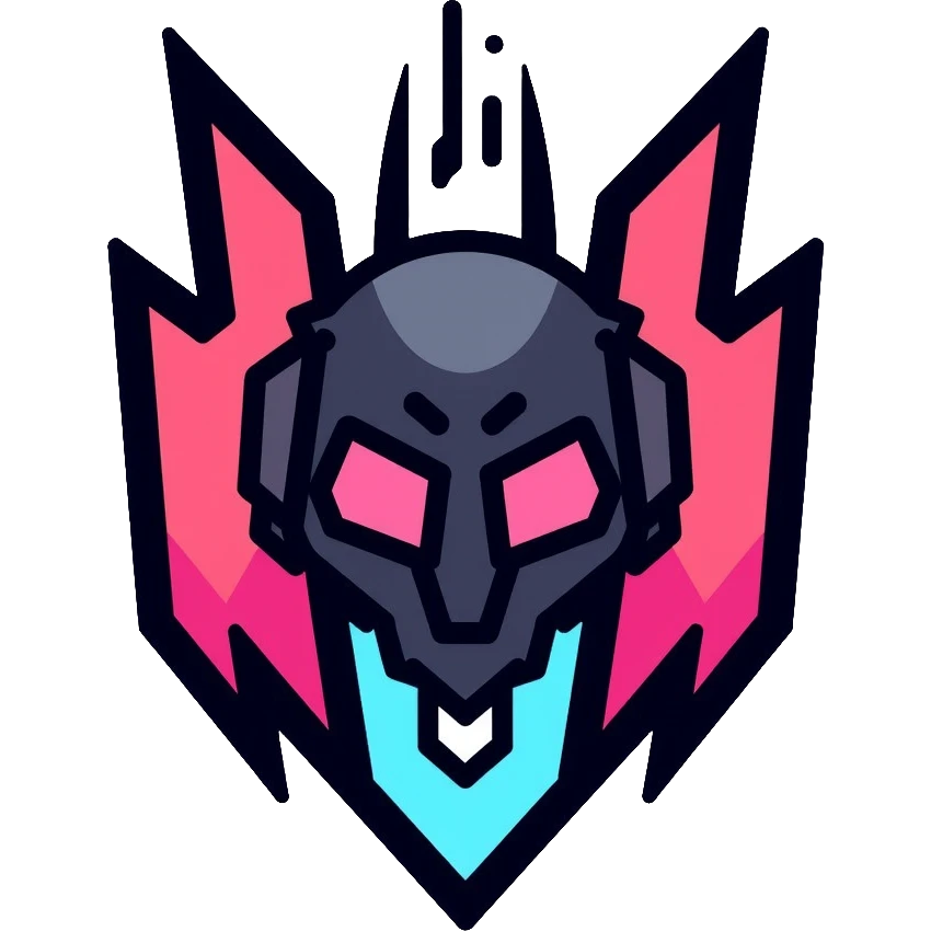 futuristic cyberpunk megacorporation logo with sharp angles, neon elements, and tech symbols emoji