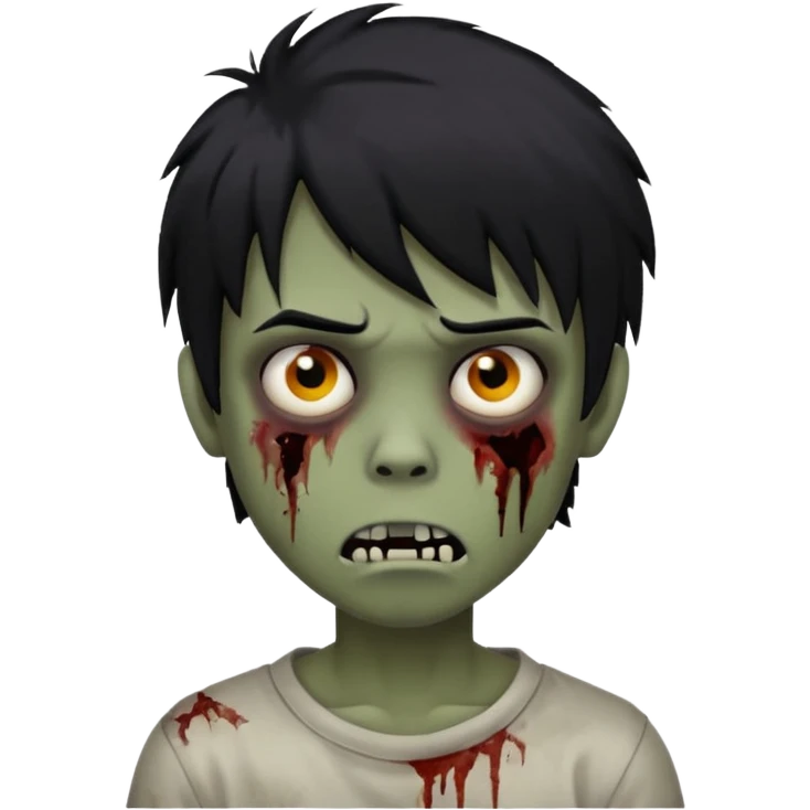 boy, zombie, black hair, medium long, emo, shaggy, dark, spooky, creepy expression emoji emoji