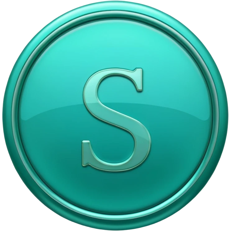Create a custom emoji badge featuring a stylized, glossy letter “S”. Use the Platinum rank style from League of Legends: teal-green metallics, reflective surfaces, and a futuristic elegant frame. Vibrant and high readability.
 emoji