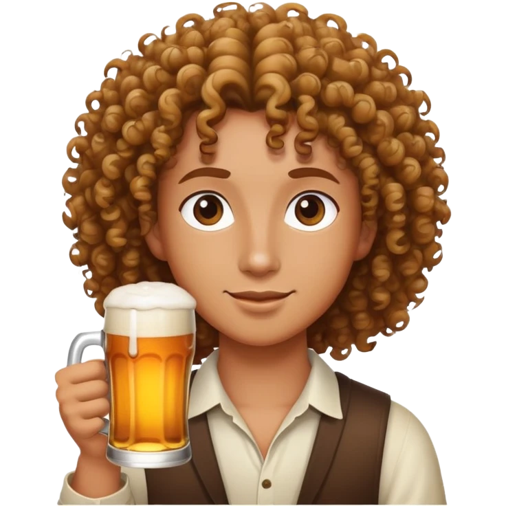 Curly hair with a beer in hand emoji