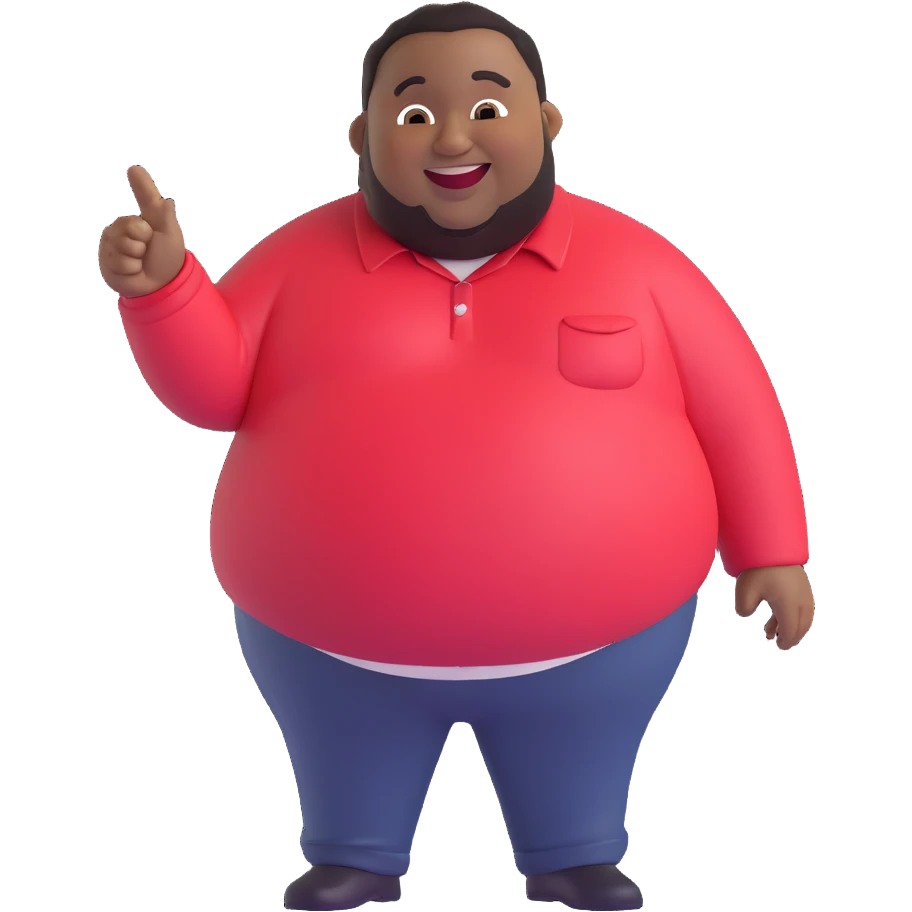 a fat black man pointing and laughing, playful, round features, 3D emoji style emoji