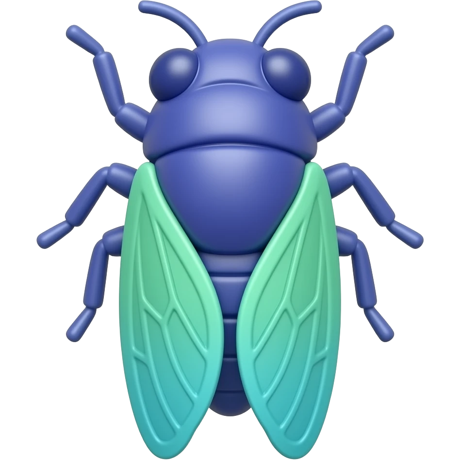 3D render IPhone emoji PNG Cicada; Blue purple green color emoji
