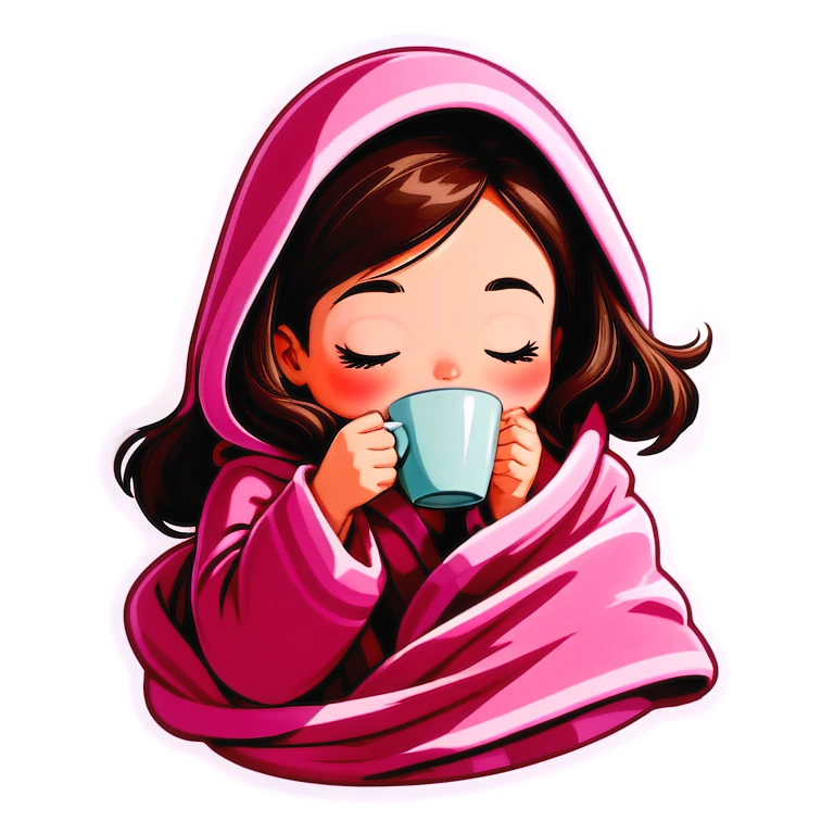 girl inside a blanket sipping coffee eyes closed emoji