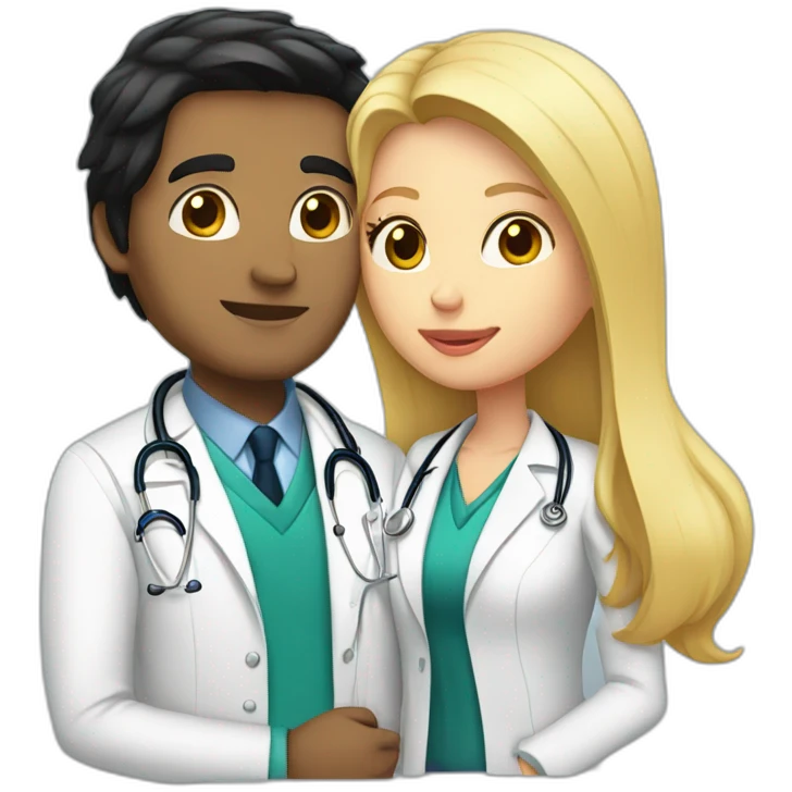 doctor girl with black hair kissing a man with blond hair and a jacket emoji