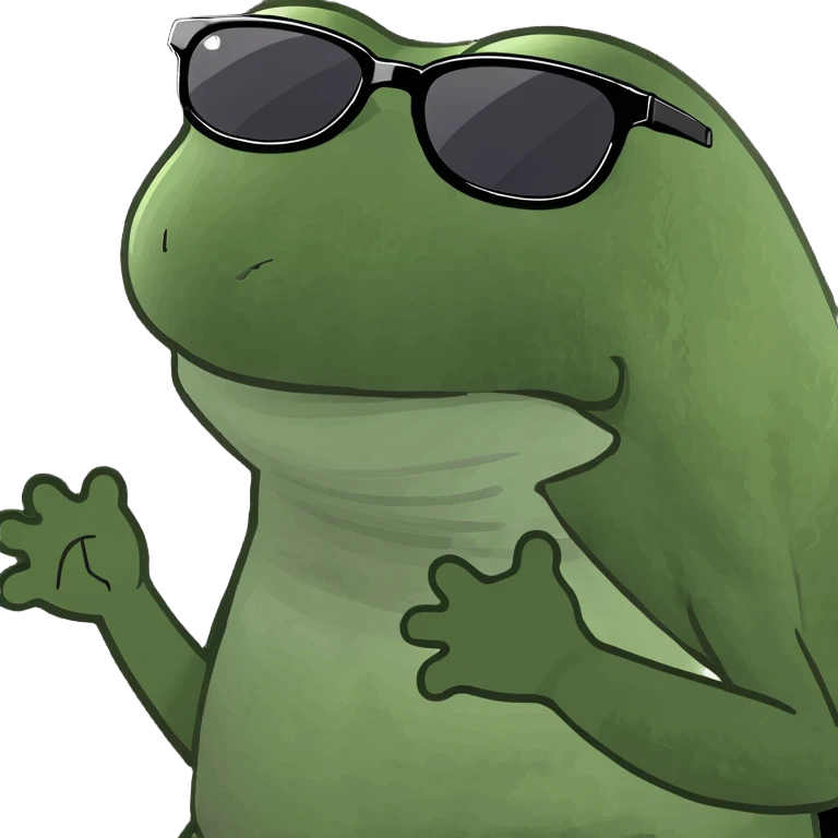 green bufo frog dancing on a sunny beach, sun rays highlighting, joyful beach party atmosphere emoji