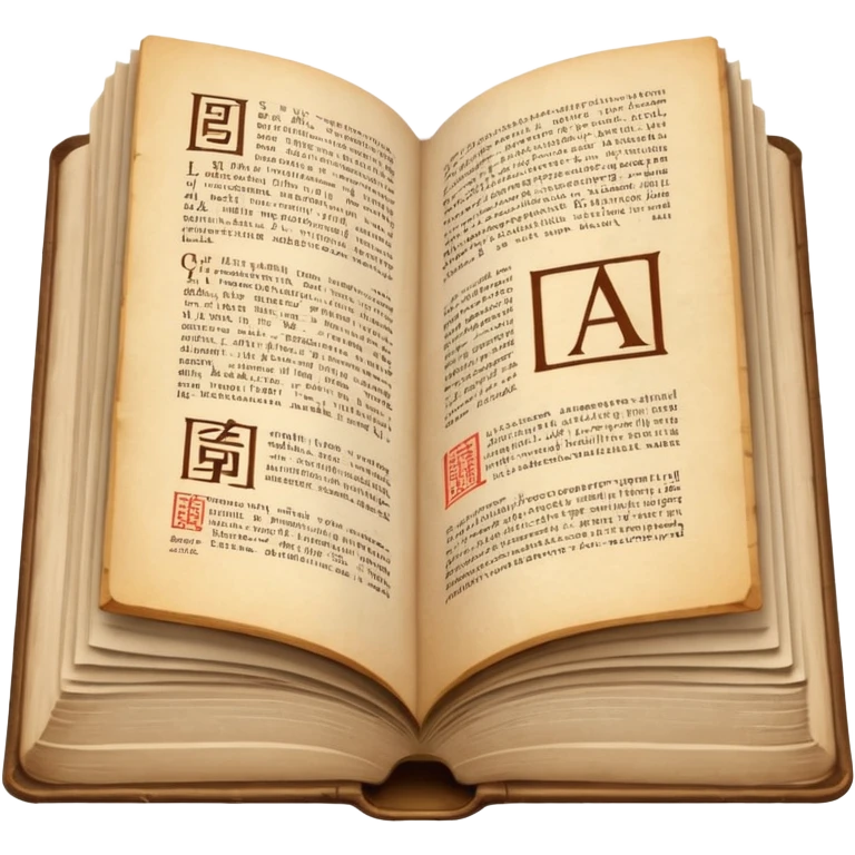 open book with letters from various alphabets including Latin, Cyrillic, Arabic, and Chinese emoji