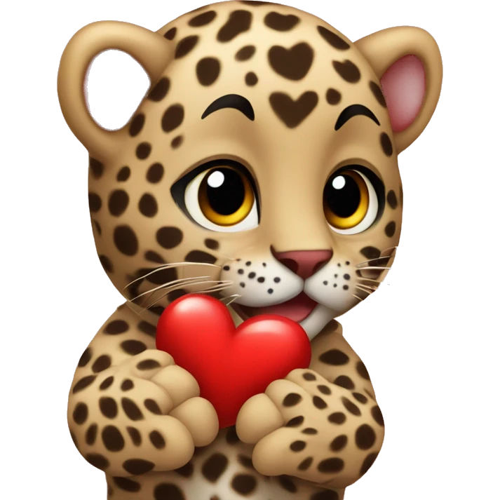 Baby leopard holding a red heart  emoji