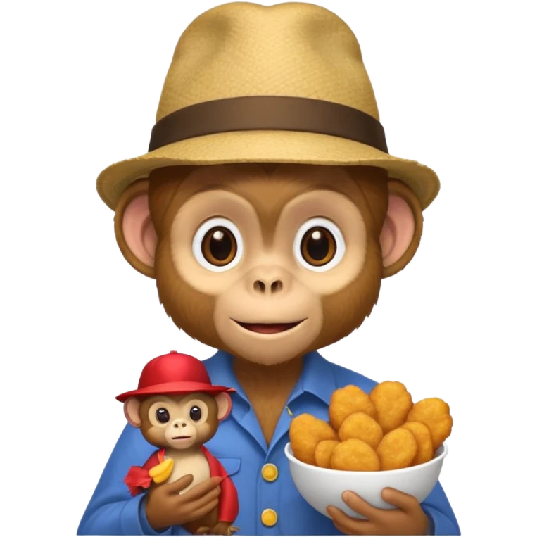 Monkey with a hat and chicken nuggets emoji