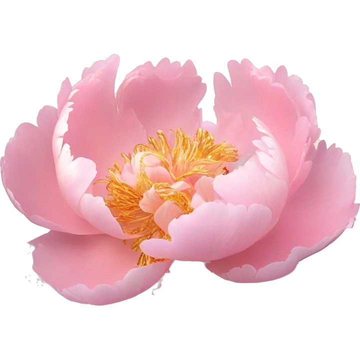 Peony "A lush pastel pink peony with layered, ruffled petals glowing softly, with sparkles and a magical golden light emanating from its center." emoji