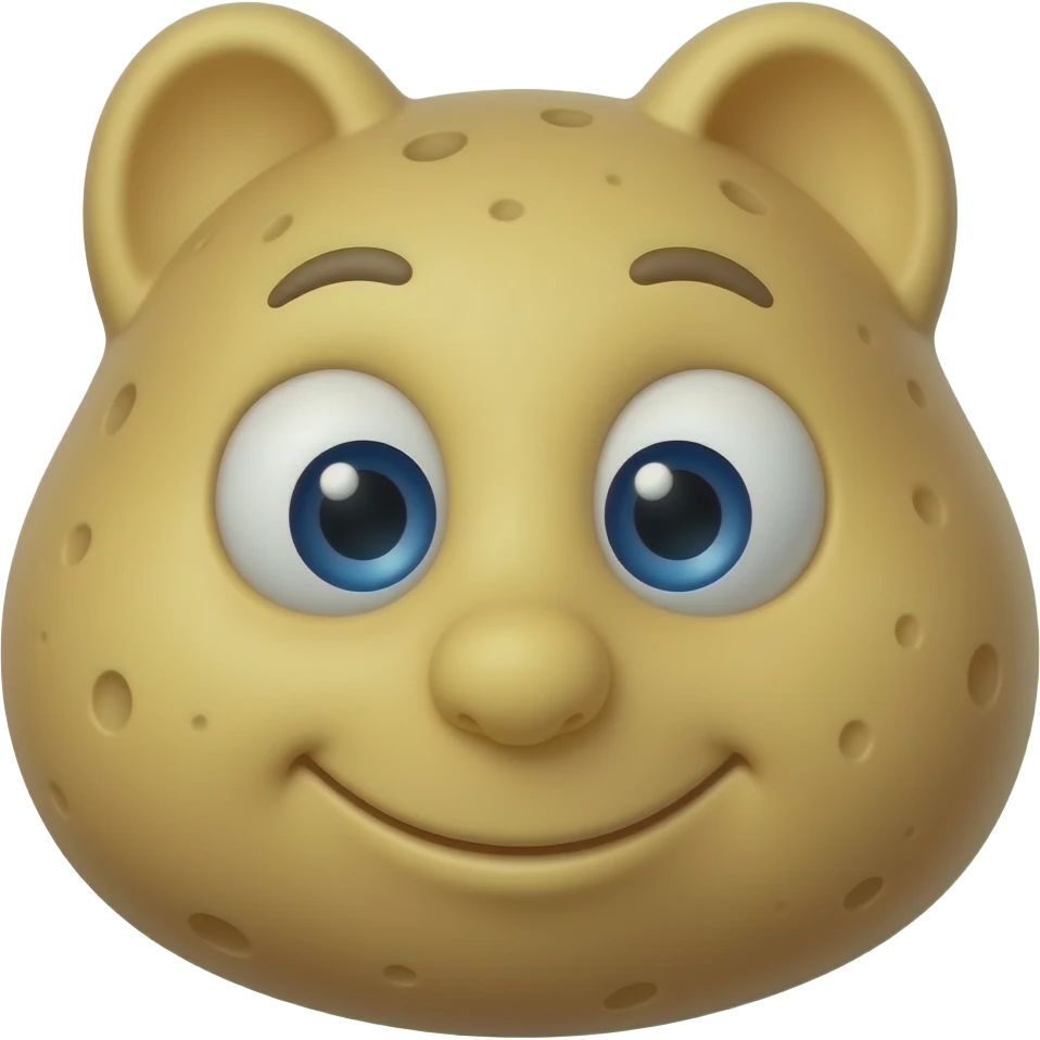 Custom iOS emoji with no blur and a white background. The topic of the emoji is "potato with ears and eyes". It MUST maintain the general apple iOS emoji style. emoji
