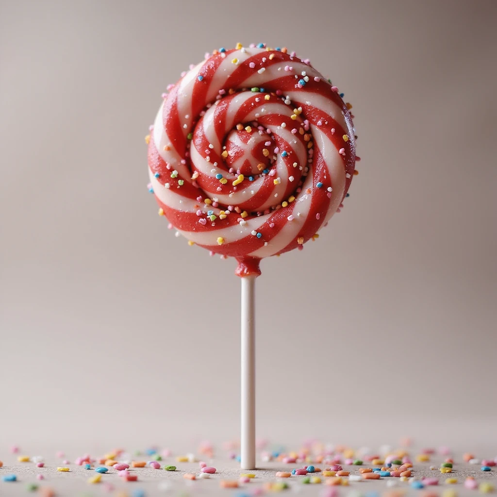 realistic lollipop, with sprinkles, photorealistic style emoji