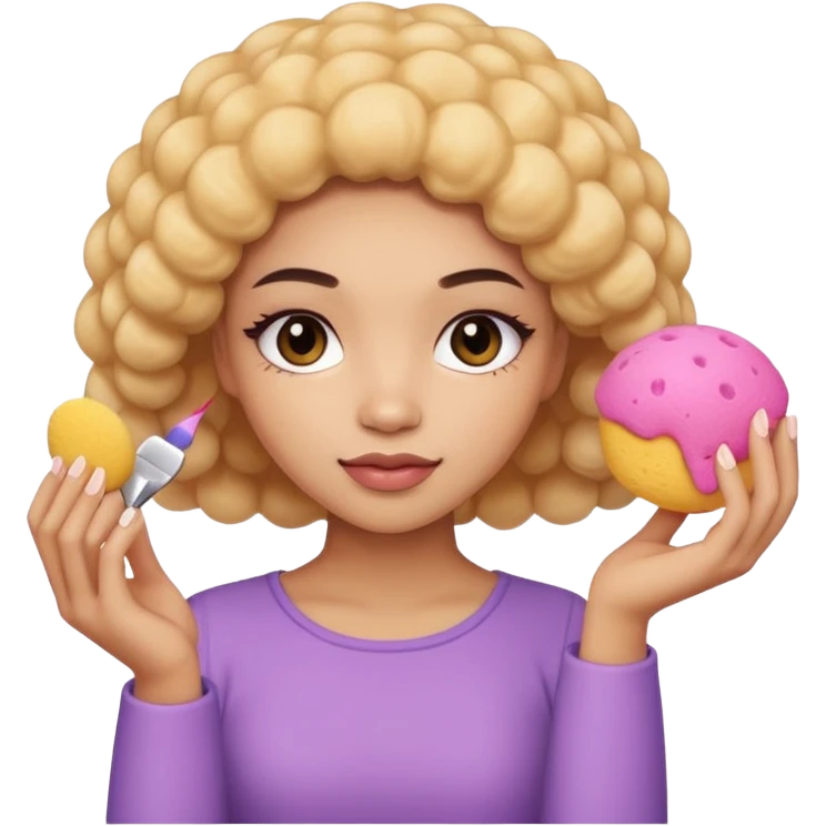 Light skin female holding makeup fluffy sponge in left hand  emoji