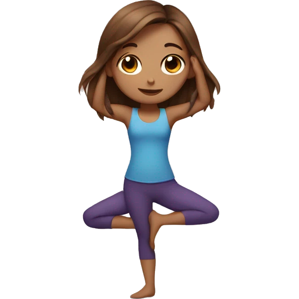 A girl with brown long hair and fair skin is standing in a yoga pose emoji