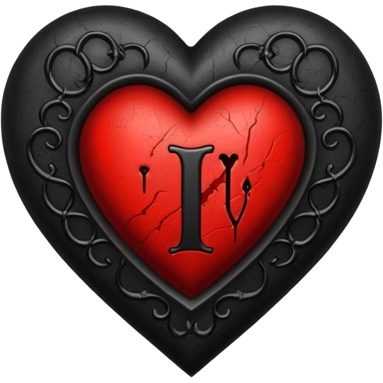 Can you make a heart with a gothic design, I want black and blood red colors . I want the letter I in the middle of the heart emoji