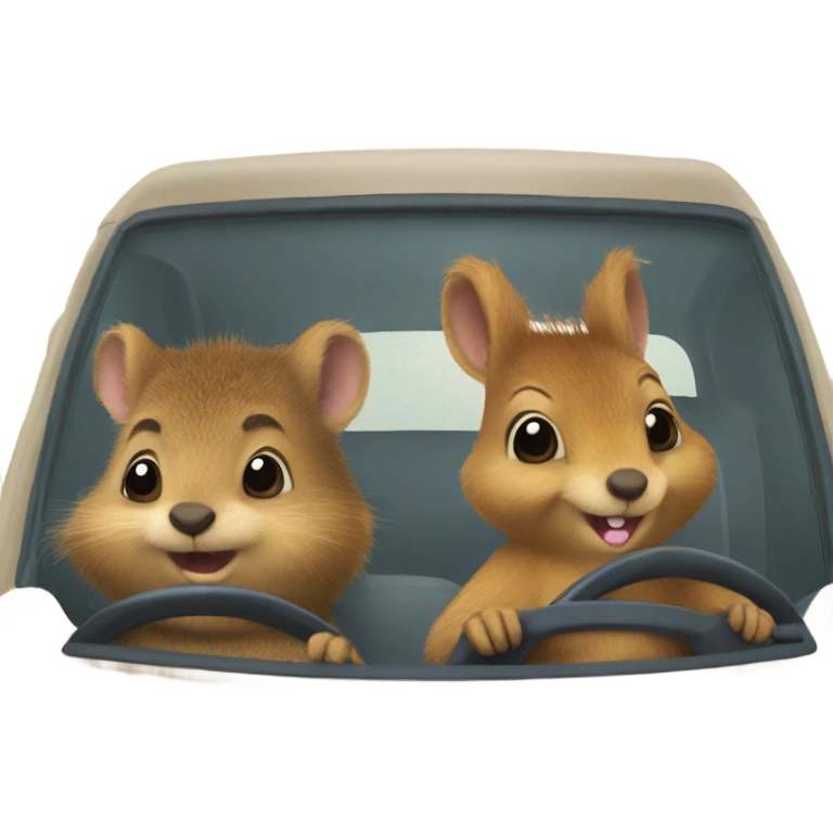 Quokka and a squirrel in a car  emoji