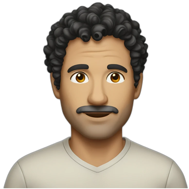 middle age man informal cloth tanned short black curly hair black eyes emoji