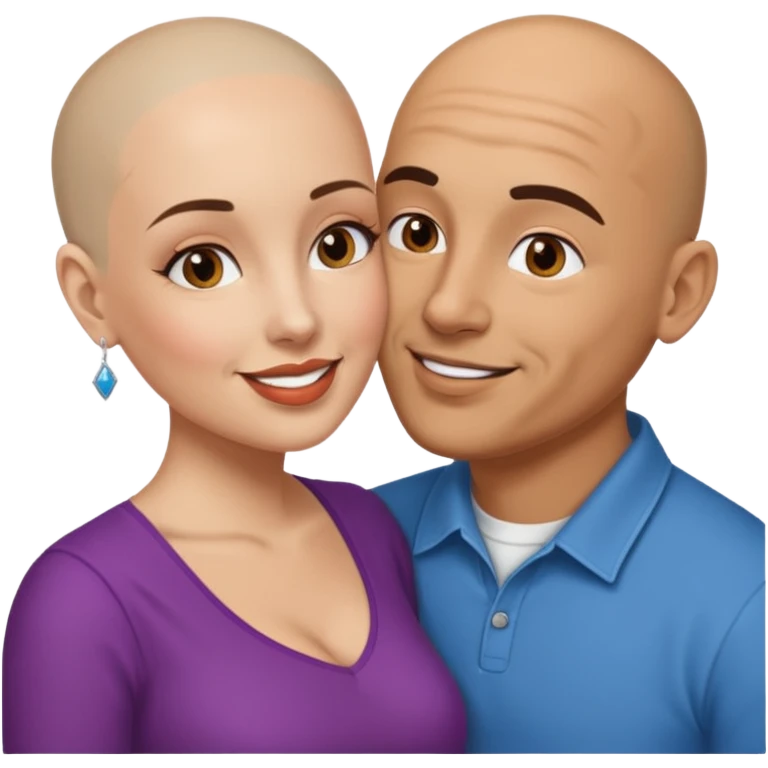 Bald Hispanic man kissing white brunette woman emoji