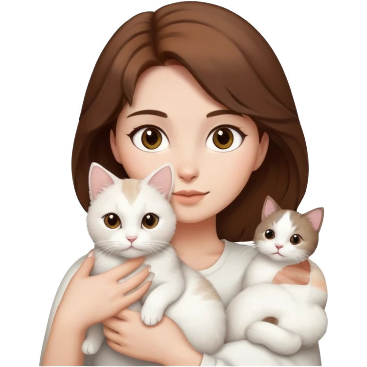 Women brown hair dark eyes with a White cat emoji