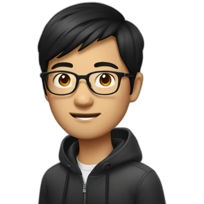 Asian 20 years old boy with glasses and Tim Cook black hair emoji