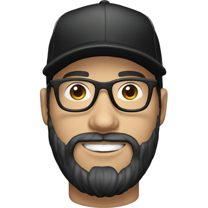 white man with glasses and black beard with a baseball hat backwards and a black t shirt emoji