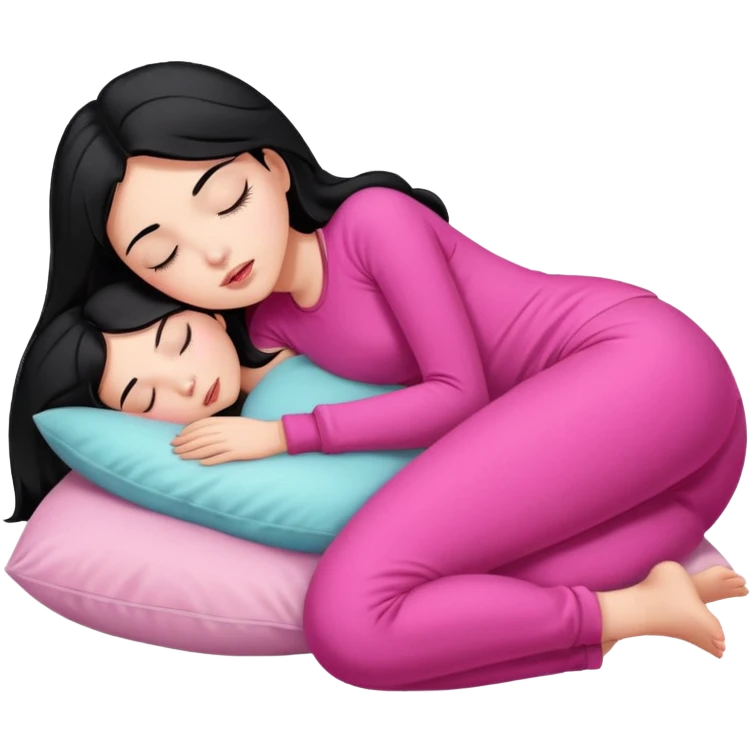 Sleeping on the pillow, beauty hot and pretty Pale girl with medium high black hair wearing sexy pink clothes  emoji