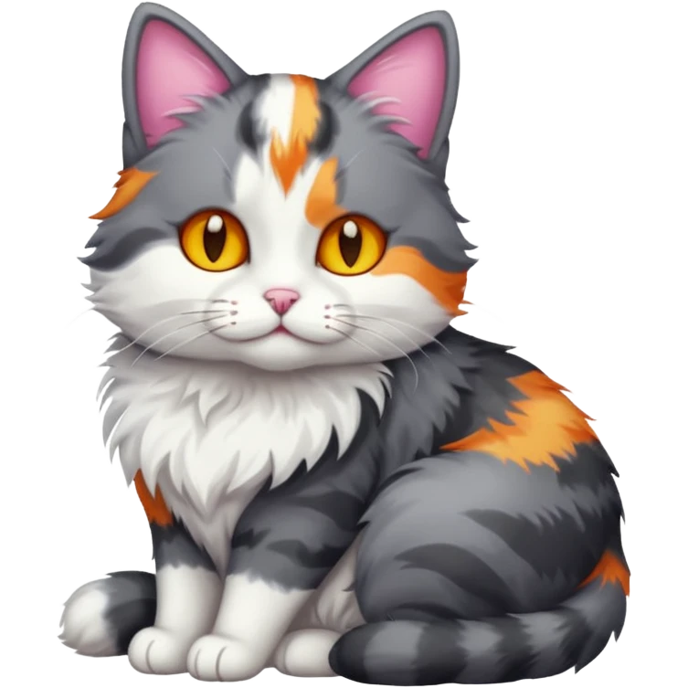 full body dark grey and white cat cuddling a colourful light patched calico + white tabby cat  emoji