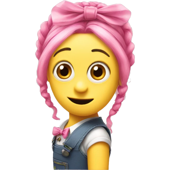 minion with a pink coquette hair ribbon emoji