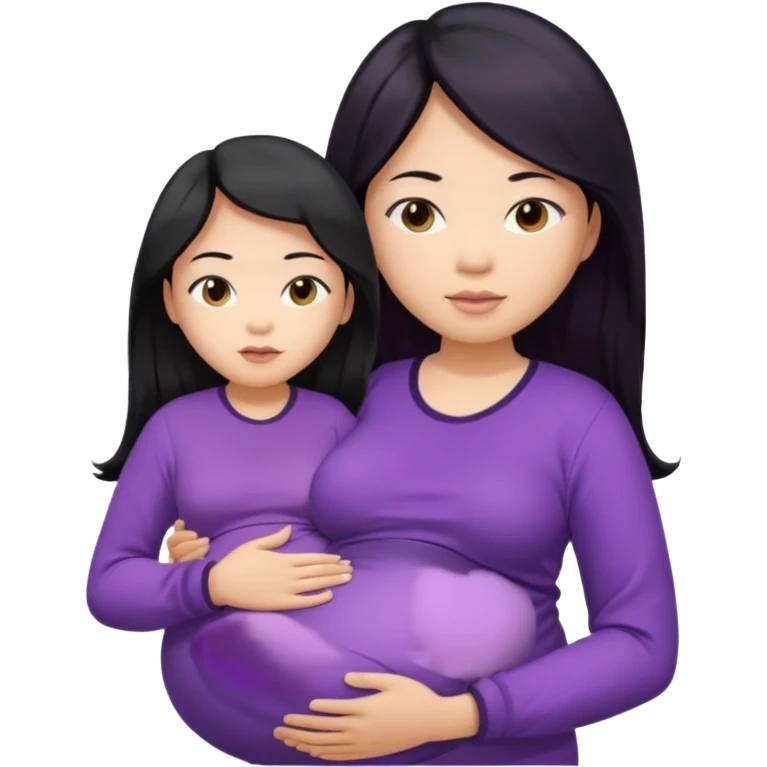 Asian, pregnant woman, purple shirt, long hair, head and eck and abdomen only emoji