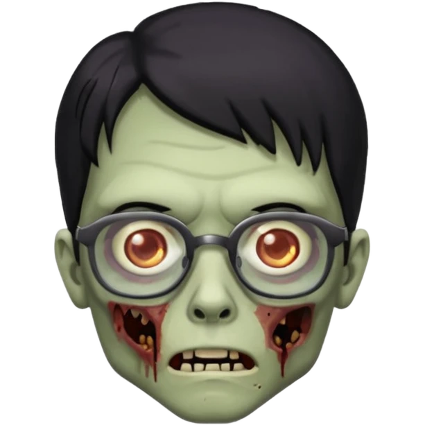 zumbie de cabelo preto medio,olhos pretos e oculos quadrados pequeno emoji