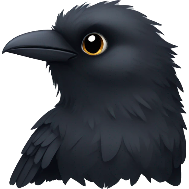Cute fluffy black crow with black eyes emoji