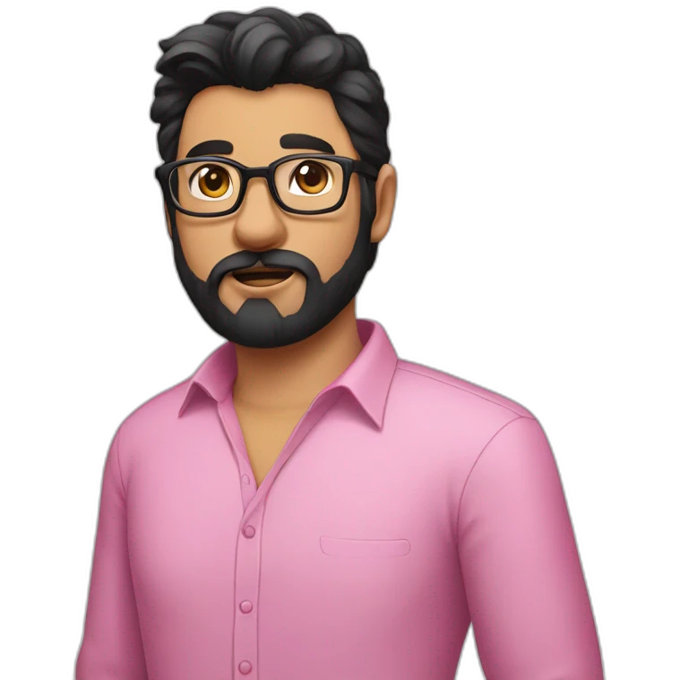 bearded cat man with black hair with glasses and pink shirt emoji