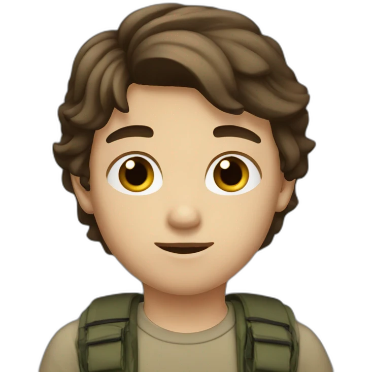 Boy brown hair, black eyes, t-shirt black and cargo blue emoji