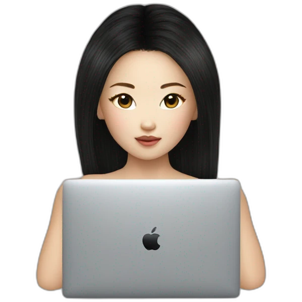 Black hair devon aoki with macbook emoji