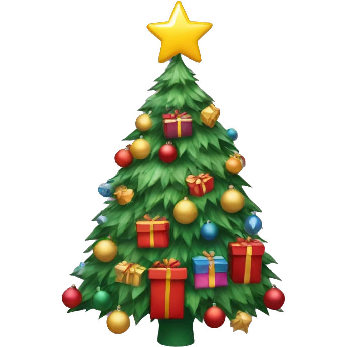 A decorated Christmas tree with presents below it emoji