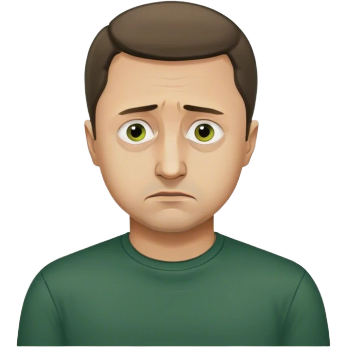 Photorealistic Vladimir Zelensky, sad. dark green shirt emoji