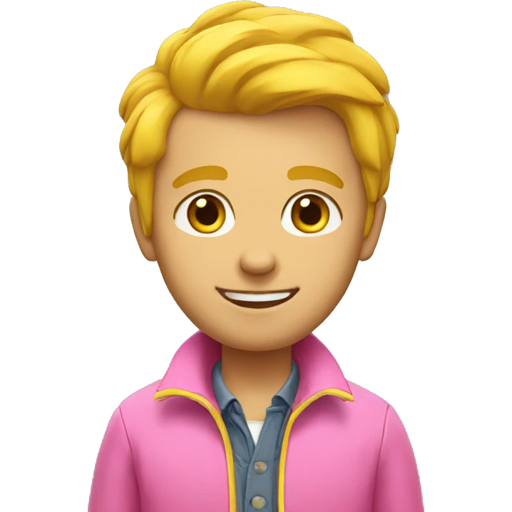 Guy in yellow jacket and pink collared shirt emoji