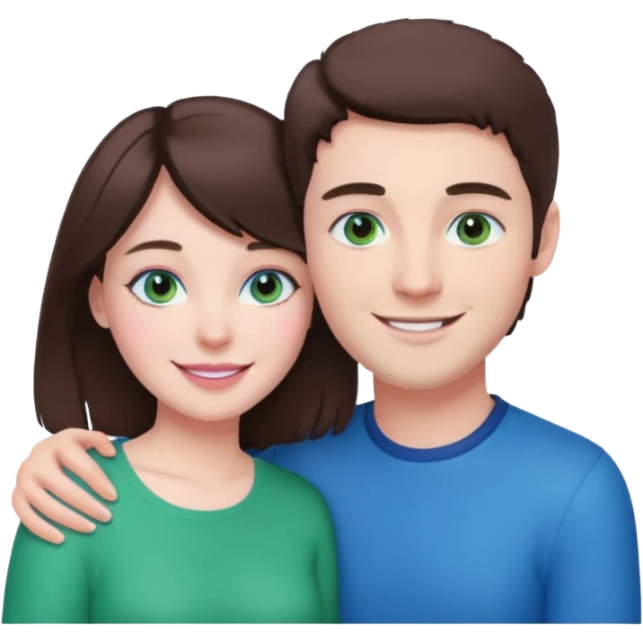 pink polaroid photo of a couple thats white with brunette hair blue and green eyes emoji