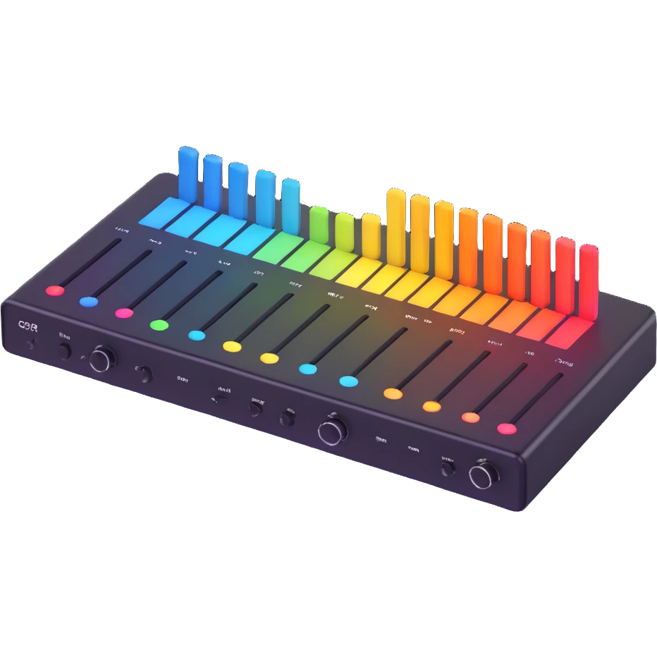 Professional audio equalizer interface with colorful frequency bands emoji